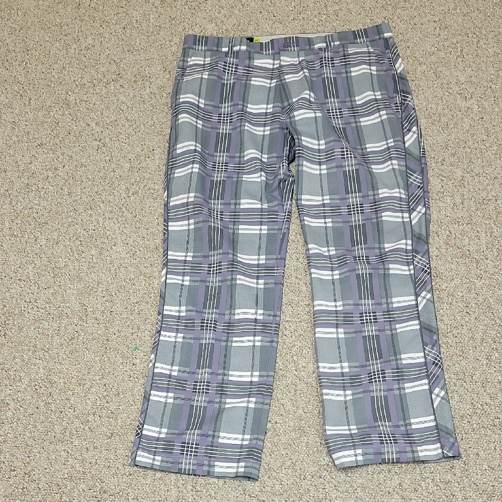 Sligo Men's Gray Purple White Plaid Golf Pants, Sz 34 X 29.5 Athleisure